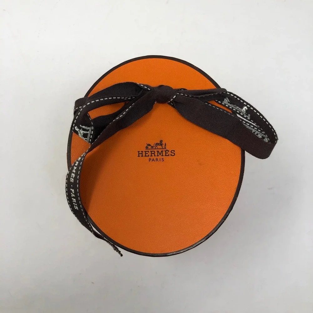 Hermes Round Accessory Gift Box‎ Small Orange Cylindrical Bolduc Ribbon 5in